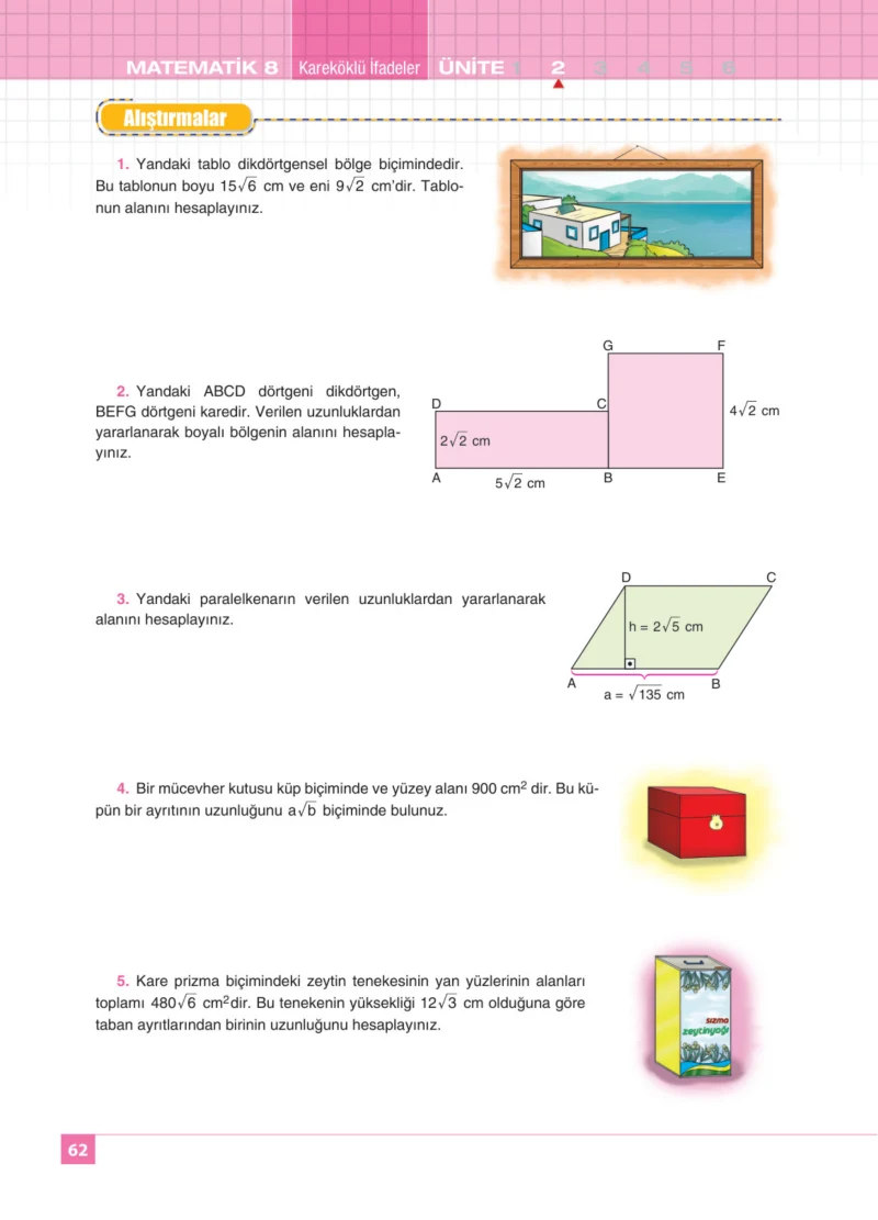 8. Sınıf Matematik Ders Kitabı Cevapları Koza Yayınları Sayfa 62