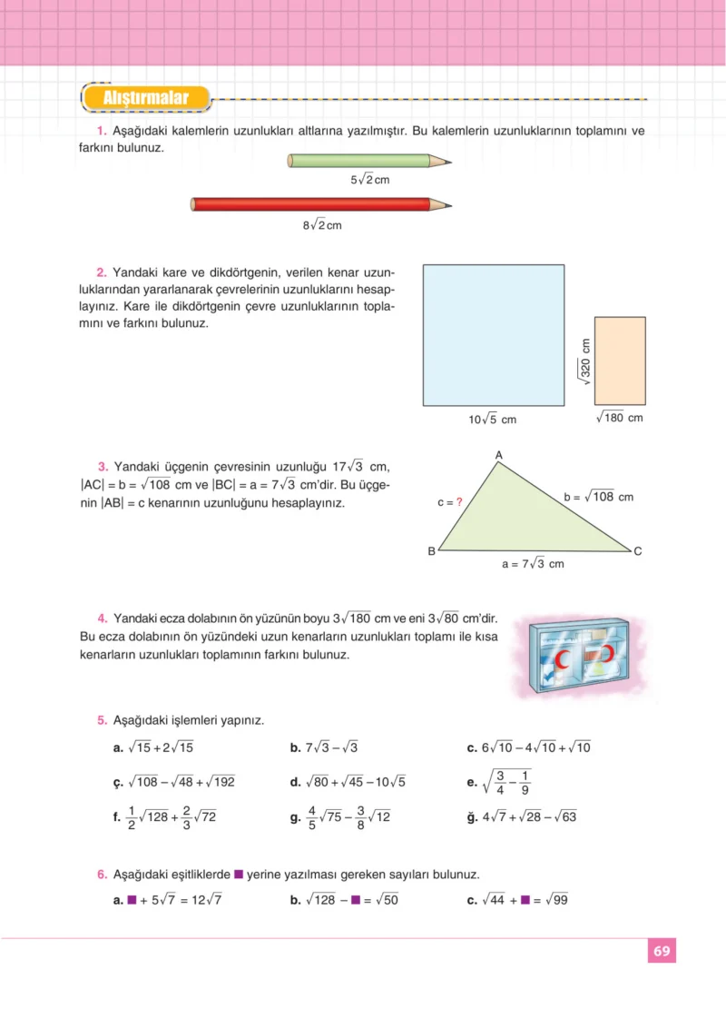 8. Sınıf Matematik Ders Kitabı Cevapları Koza Yayınları Sayfa 69