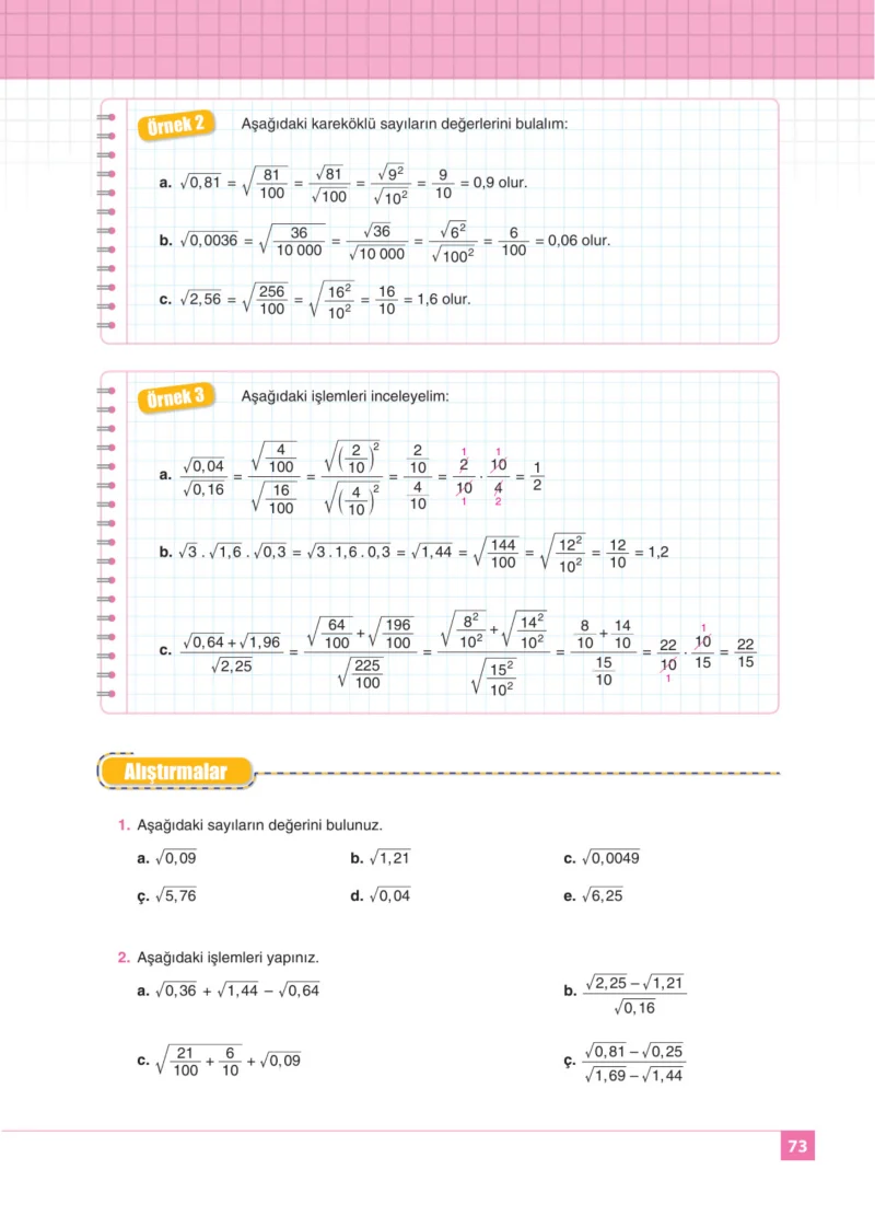 8. Sınıf Matematik Ders Kitabı Cevapları Koza Yayınları Sayfa 73
