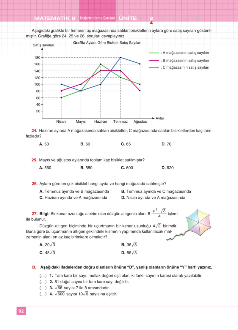 8. Sınıf Matematik Ders Kitabı Cevapları Koza Yayınları Sayfa 92