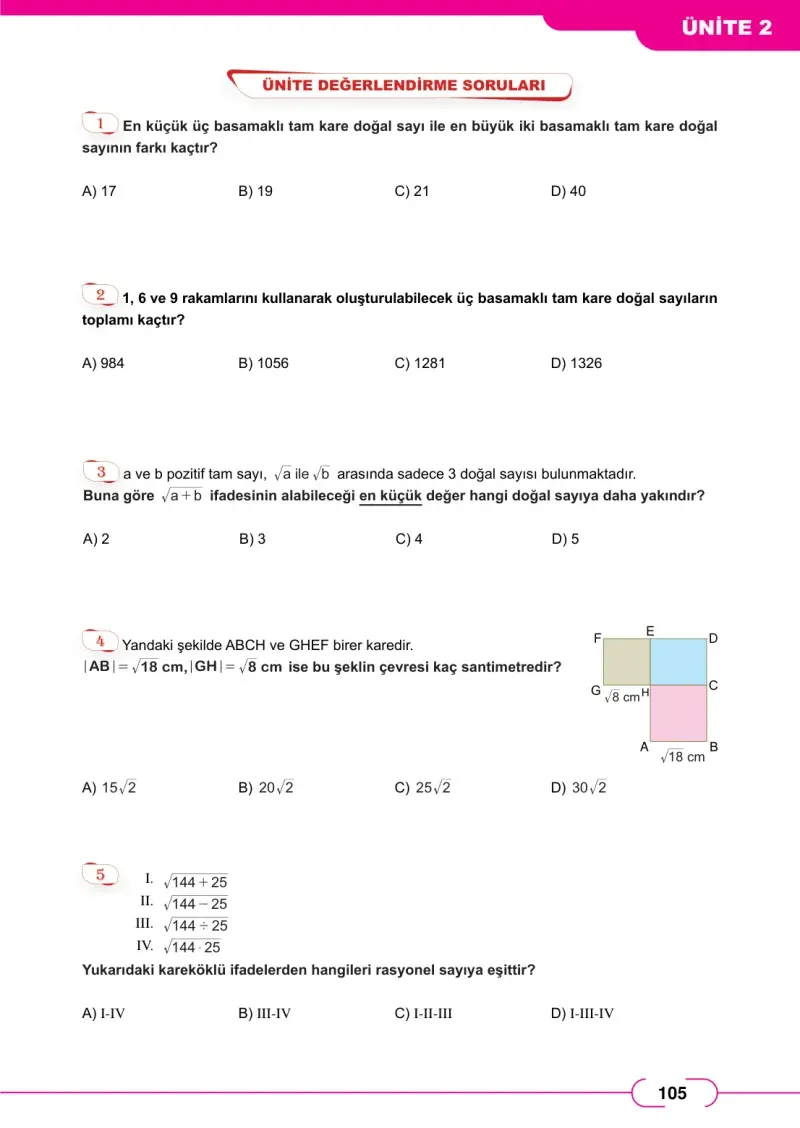 8. Sınıf Matematik Ders Kitabı Cevapları Meb Yayınları Sayfa 105