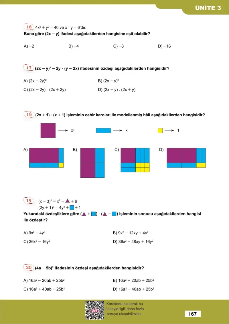 8. Sınıf Matematik Ders Kitabı Cevapları Meb Yayınları Sayfa 167