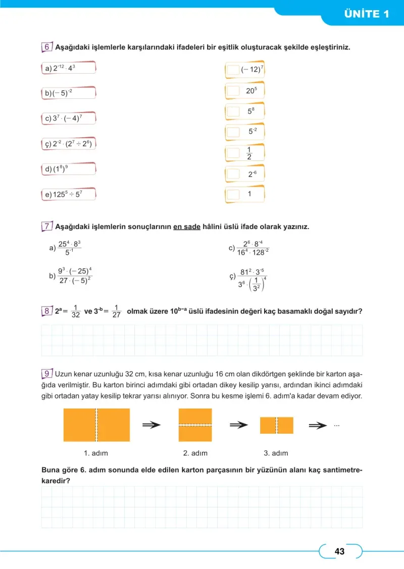 8. Sınıf Matematik Ders Kitabı Cevapları Meb Yayınları Sayfa 43