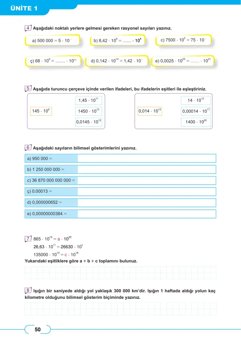 8. Sınıf Matematik Ders Kitabı Cevapları Meb Yayınları Sayfa 50
