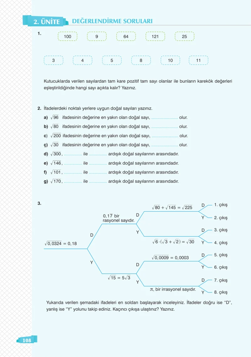 8. Sınıf Matematik Ders Kitabı Cevapları Sonuç Yayınları Sayfa 108