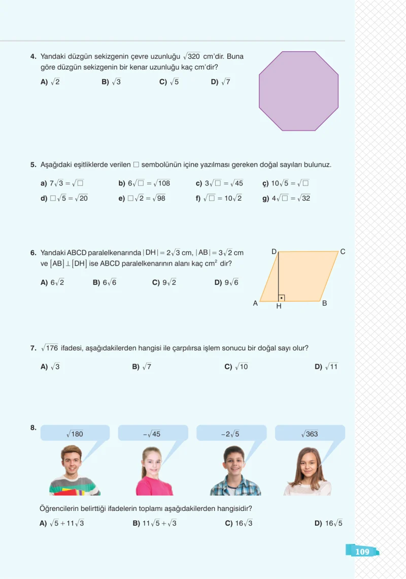 8. Sınıf Matematik Ders Kitabı Cevapları Sonuç Yayınları Sayfa 109
