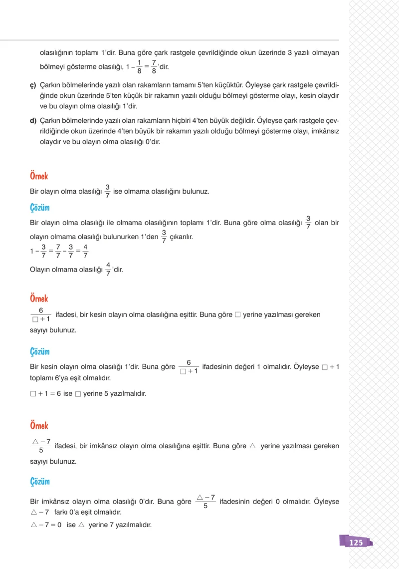 8. Sınıf Matematik Ders Kitabı Cevapları Sonuç Yayınları Sayfa 125
