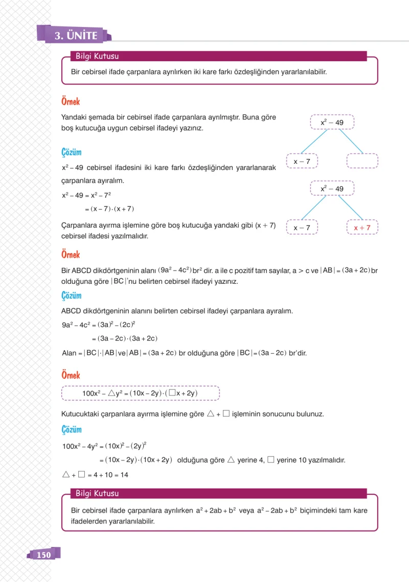 8. Sınıf Matematik Ders Kitabı Cevapları Sonuç Yayınları Sayfa 150