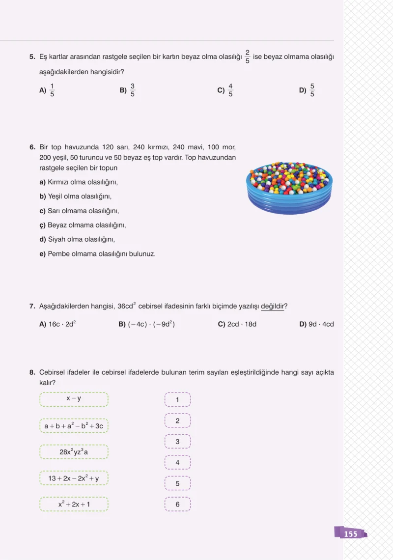 8. Sınıf Matematik Ders Kitabı Cevapları Sonuç Yayınları Sayfa 155