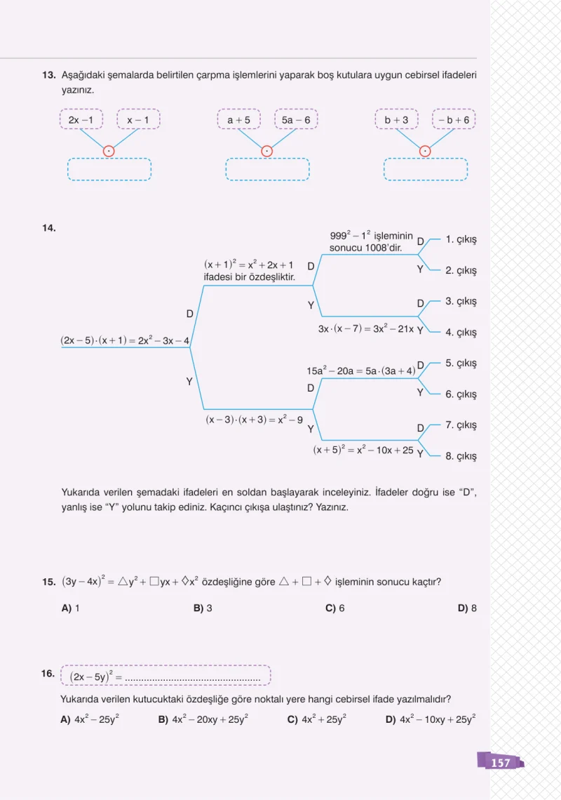 8. Sınıf Matematik Ders Kitabı Cevapları Sonuç Yayınları Sayfa 157