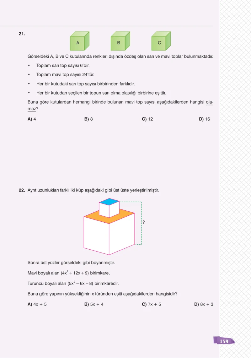 8. Sınıf Matematik Ders Kitabı Cevapları Sonuç Yayınları Sayfa 159