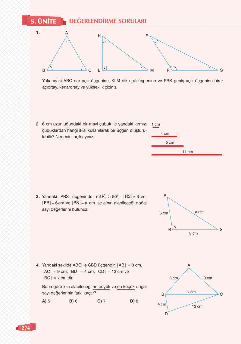 8. Sınıf Matematik Ders Kitabı Cevapları Sonuç Yayınları Sayfa 274