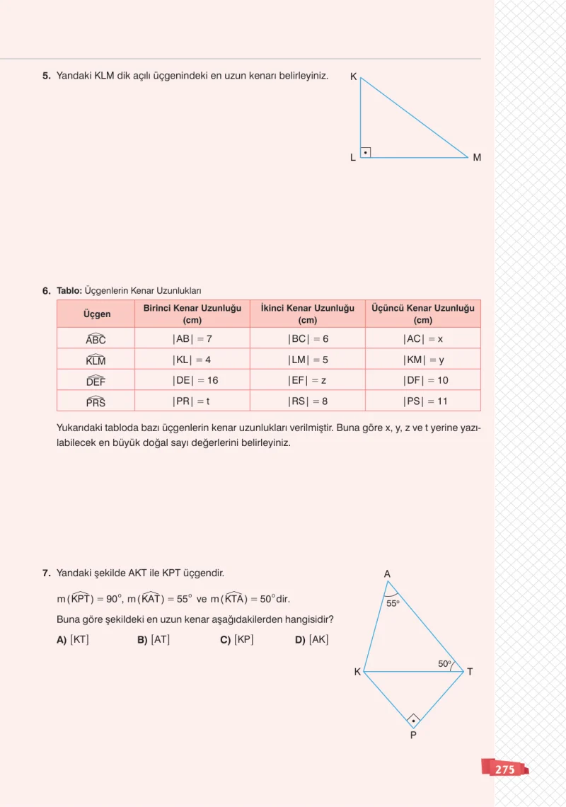 8. Sınıf Matematik Ders Kitabı Cevapları Sonuç Yayınları Sayfa 275