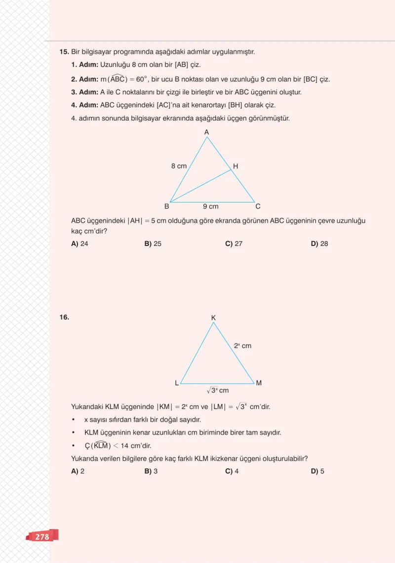 8. Sınıf Matematik Ders Kitabı Cevapları Sonuç Yayınları Sayfa 278