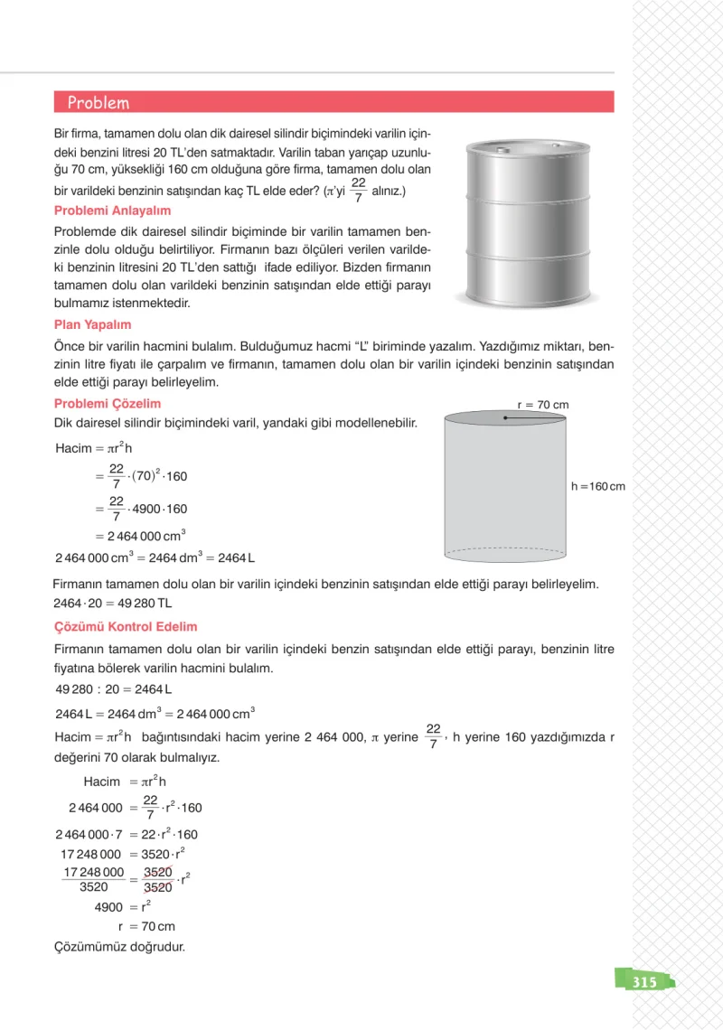 8. Sınıf Matematik Ders Kitabı Cevapları Sonuç Yayınları Sayfa 315