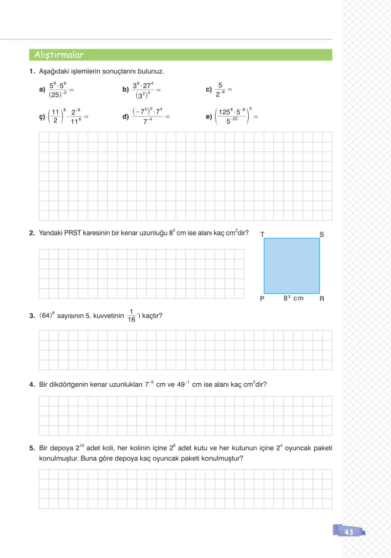 8. Sınıf Matematik Ders Kitabı Cevapları Sonuç Yayınları Sayfa 43