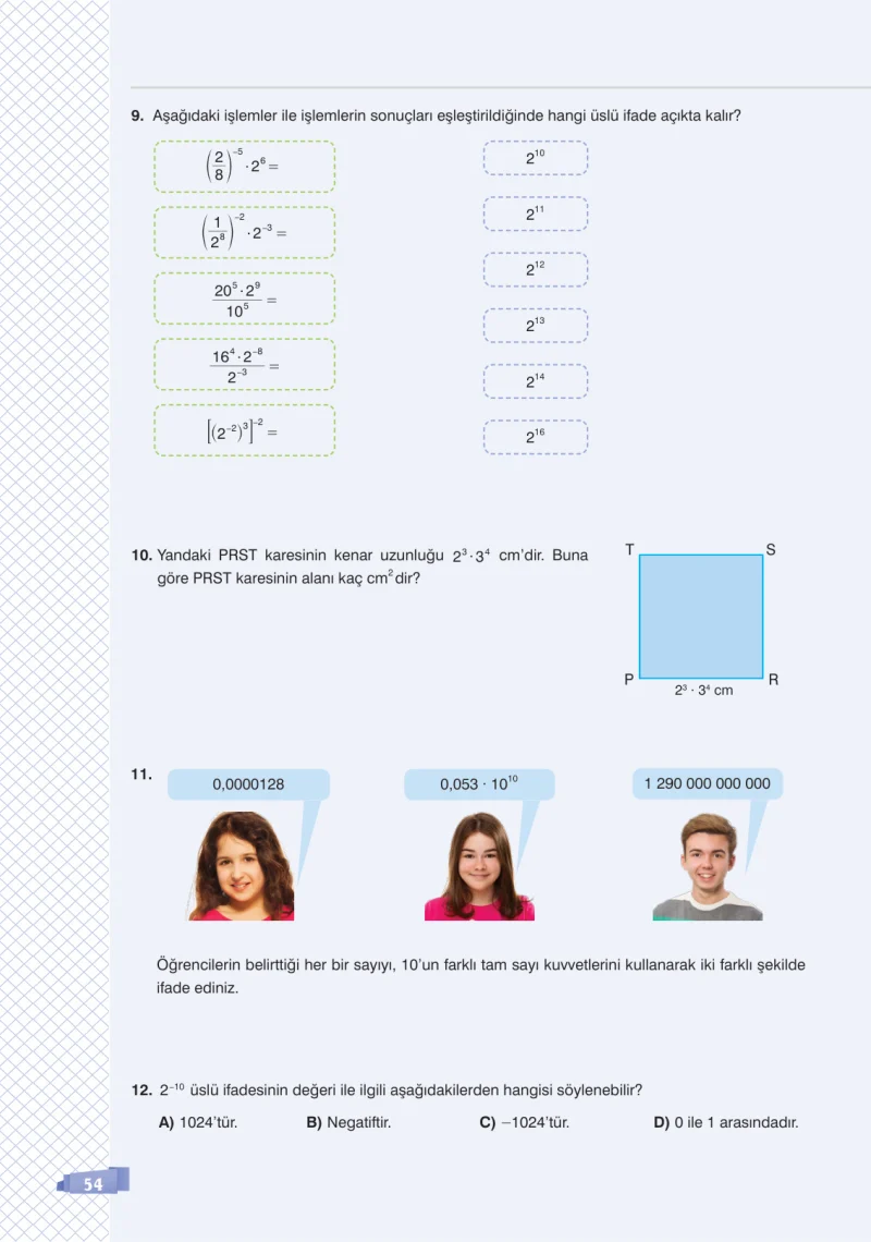 8. Sınıf Matematik Ders Kitabı Cevapları Sonuç Yayınları Sayfa 54