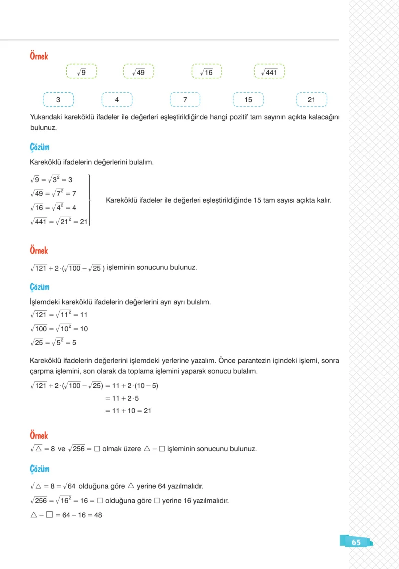 8. Sınıf Matematik Ders Kitabı Cevapları Sonuç Yayınları Sayfa 65