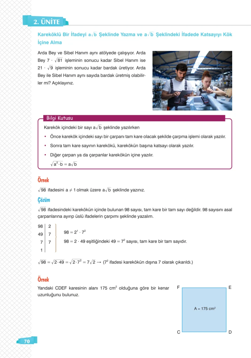 8. Sınıf Matematik Ders Kitabı Cevapları Sonuç Yayınları Sayfa 70
