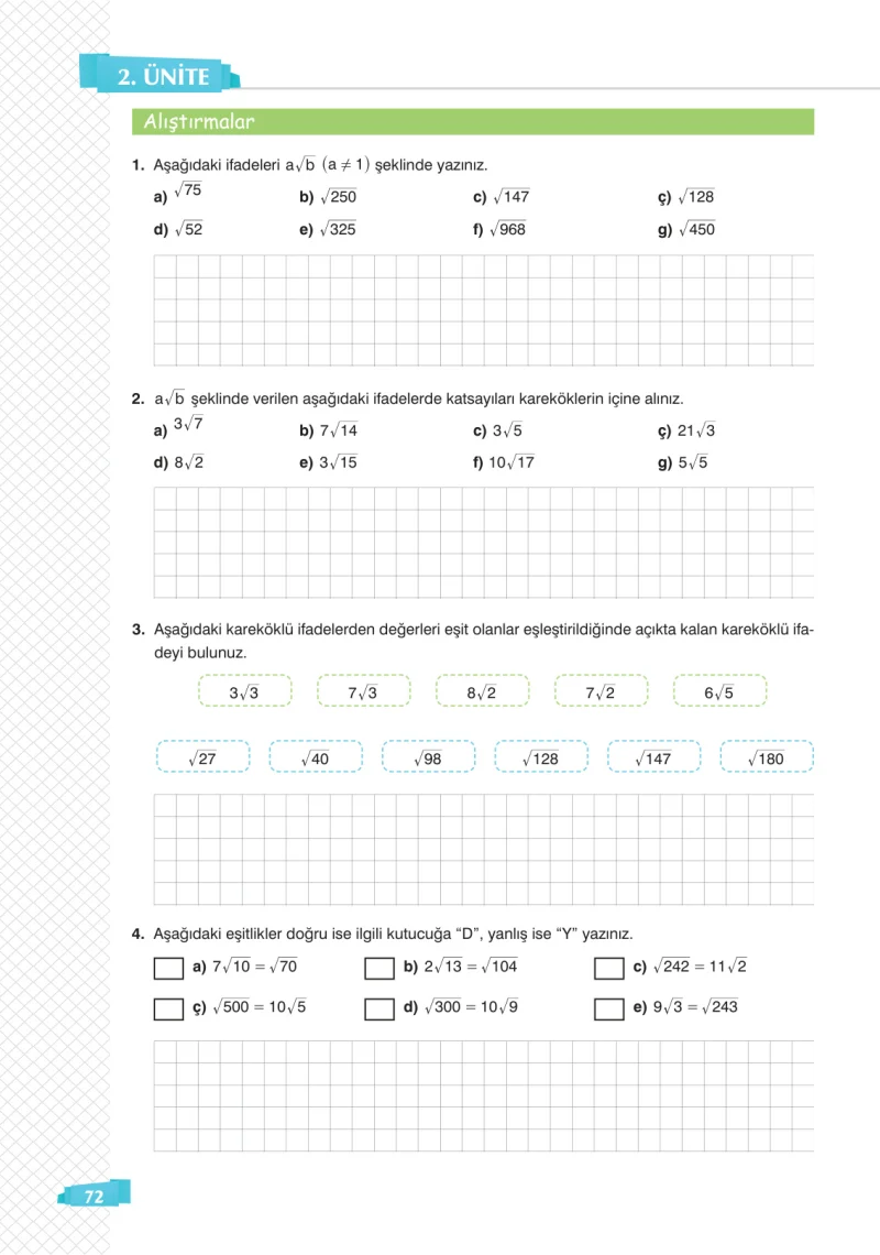 8. Sınıf Matematik Ders Kitabı Cevapları Sonuç Yayınları Sayfa 72