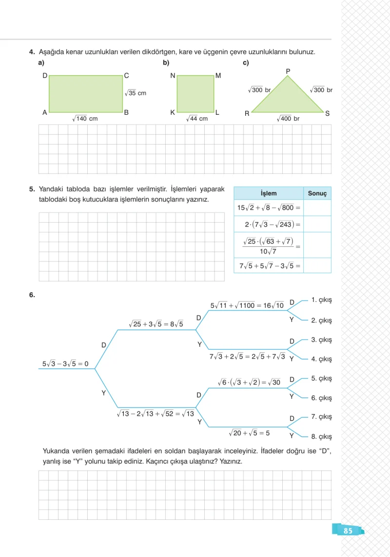 8. Sınıf Matematik Ders Kitabı Cevapları Sonuç Yayınları Sayfa 85