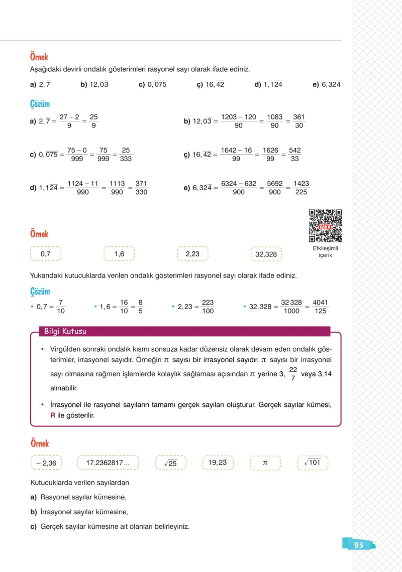 8. Sınıf Matematik Ders Kitabı Cevapları Sonuç Yayınları Sayfa 93
