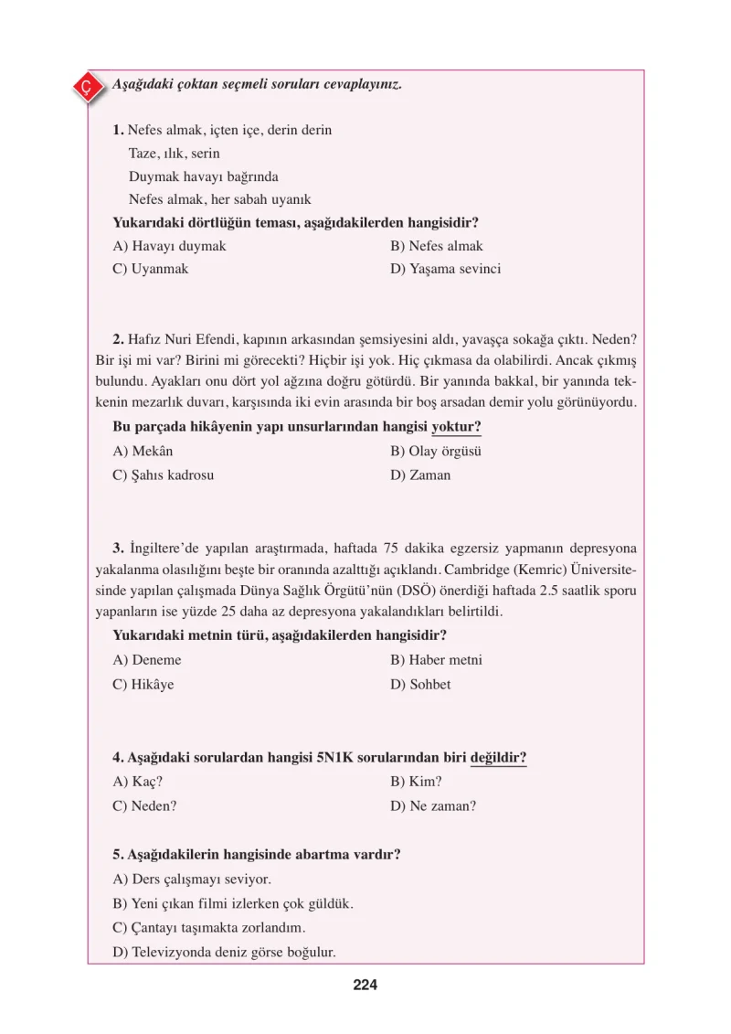 8. Sınıf Türkçe Ders Kitabı Cevapları Ferman Yayınları Sayfa 224