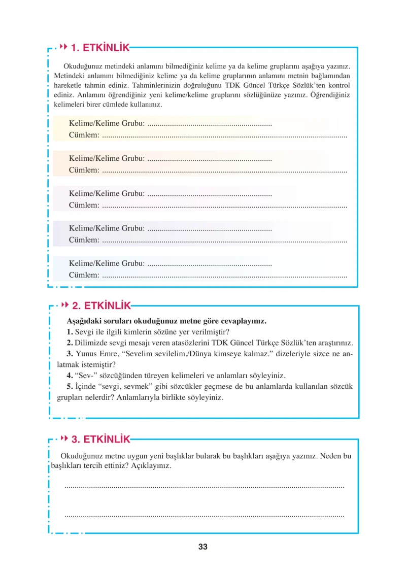 8. Sınıf Türkçe Ders Kitabı Cevapları Ferman Yayınları Sayfa 33
