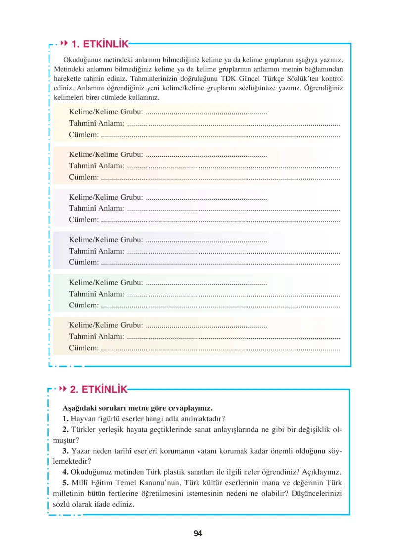 8. Sınıf Türkçe Ders Kitabı Cevapları Ferman Yayınları Sayfa 94