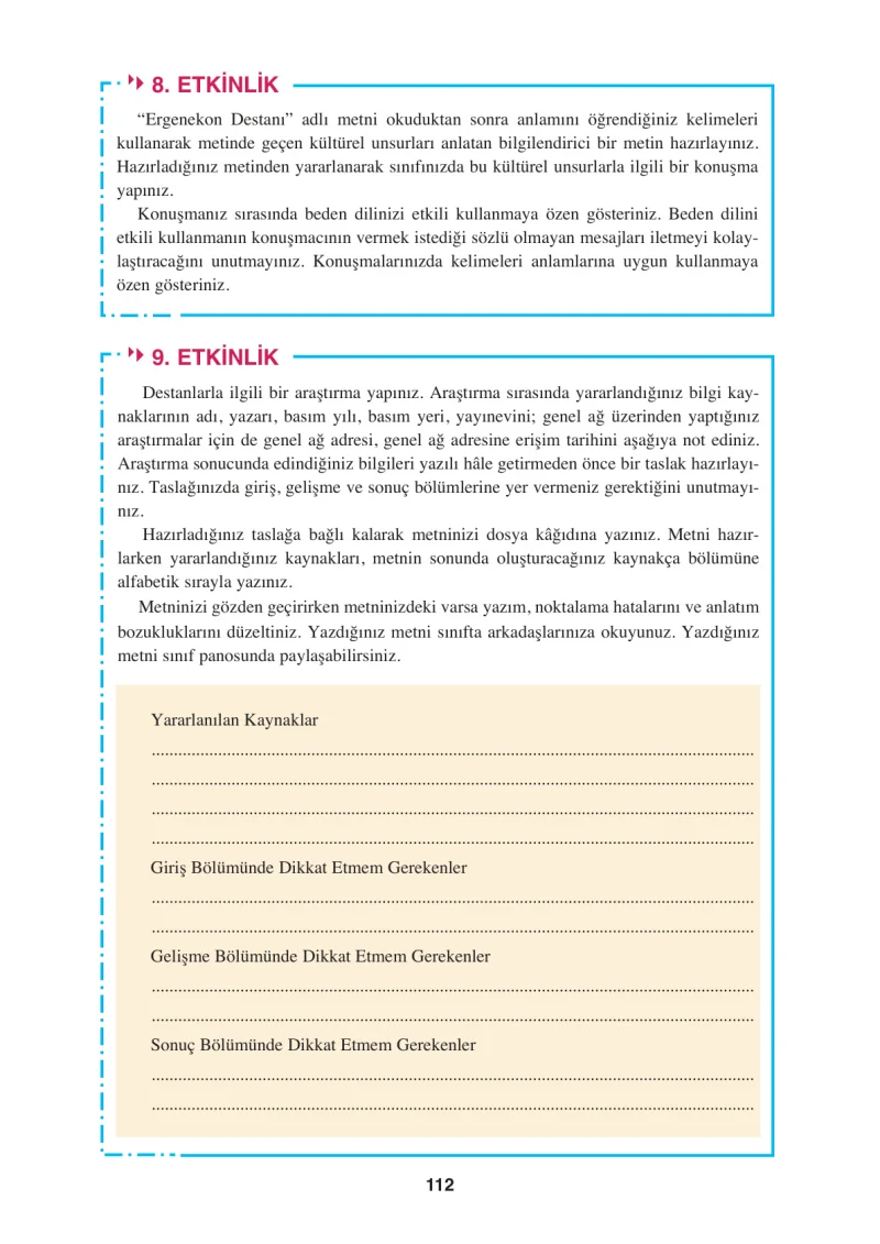 8. Sınıf Türkçe Ders Kitabı Cevapları Hecce Yayınları Sayfa 112