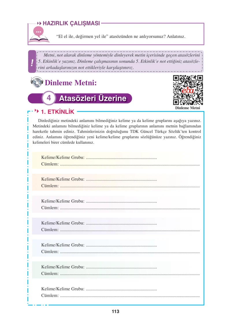 8. Sınıf Türkçe Ders Kitabı Cevapları Hecce Yayınları Sayfa 113