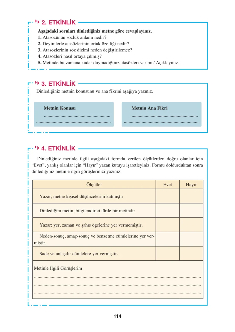 8. Sınıf Türkçe Ders Kitabı Cevapları Hecce Yayınları Sayfa 114