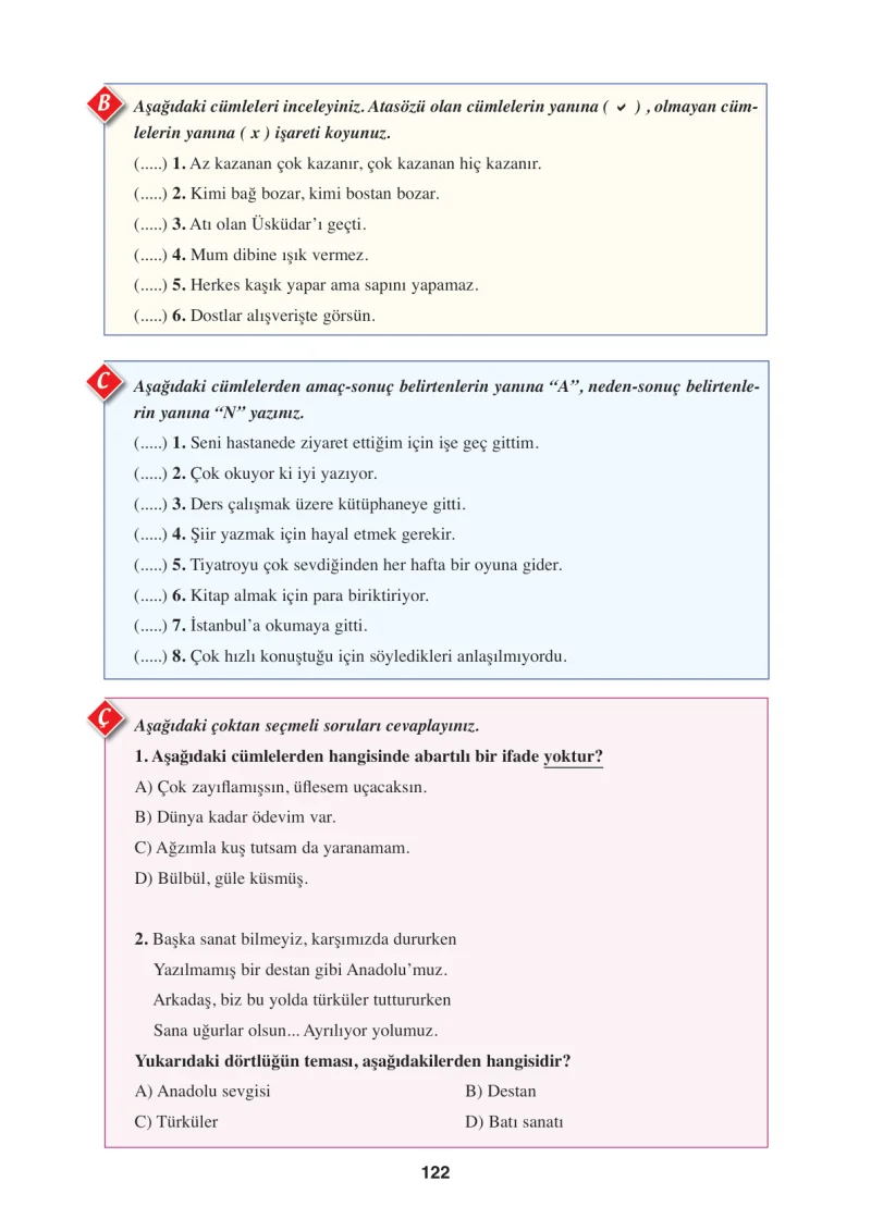 8. Sınıf Türkçe Ders Kitabı Cevapları Hecce Yayınları Sayfa 122