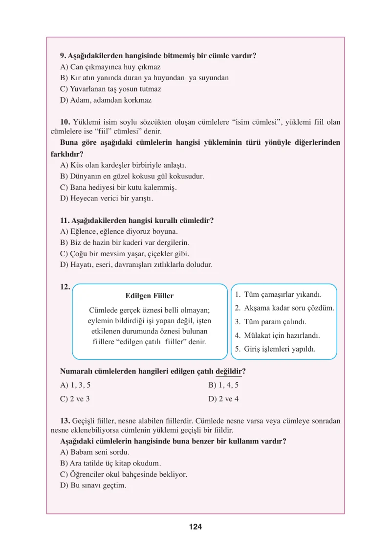 8. Sınıf Türkçe Ders Kitabı Cevapları Hecce Yayınları Sayfa 124