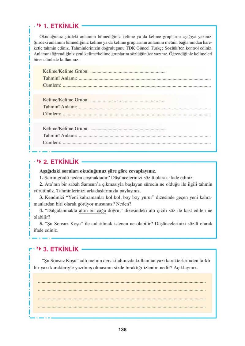8. Sınıf Türkçe Ders Kitabı Cevapları Hecce Yayınları Sayfa 138