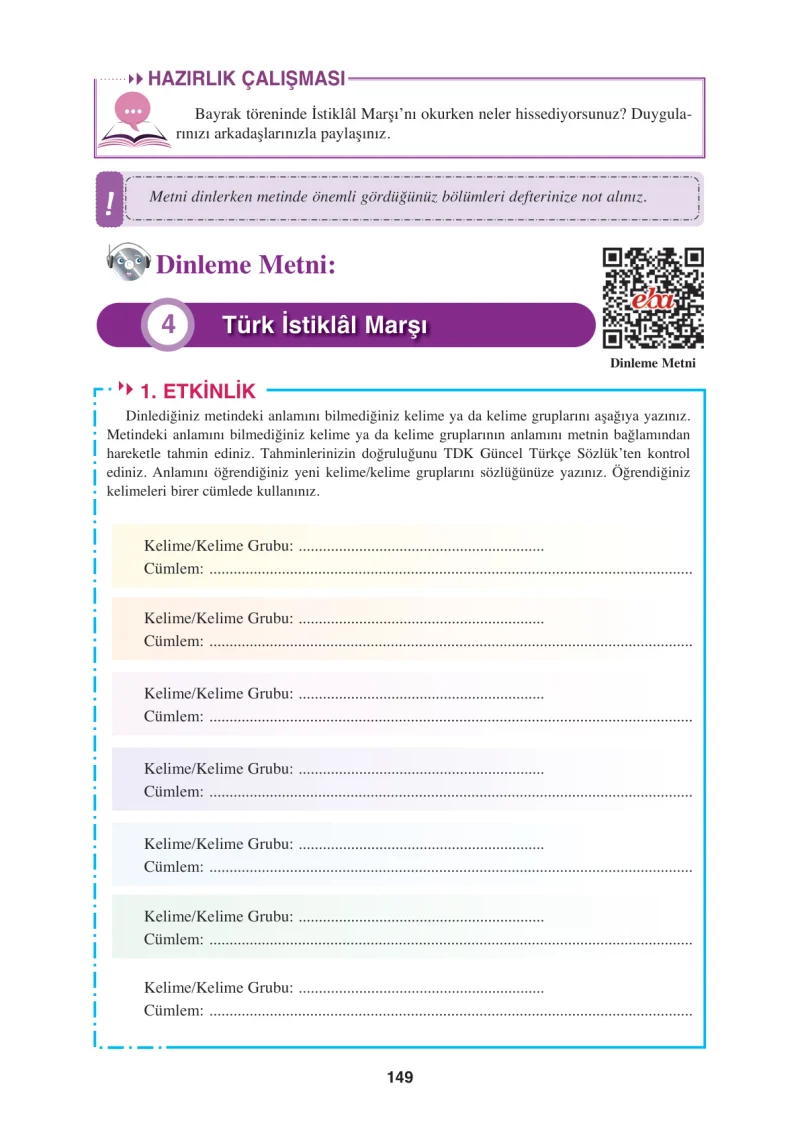 8. Sınıf Türkçe Ders Kitabı Cevapları Hecce Yayınları Sayfa 149