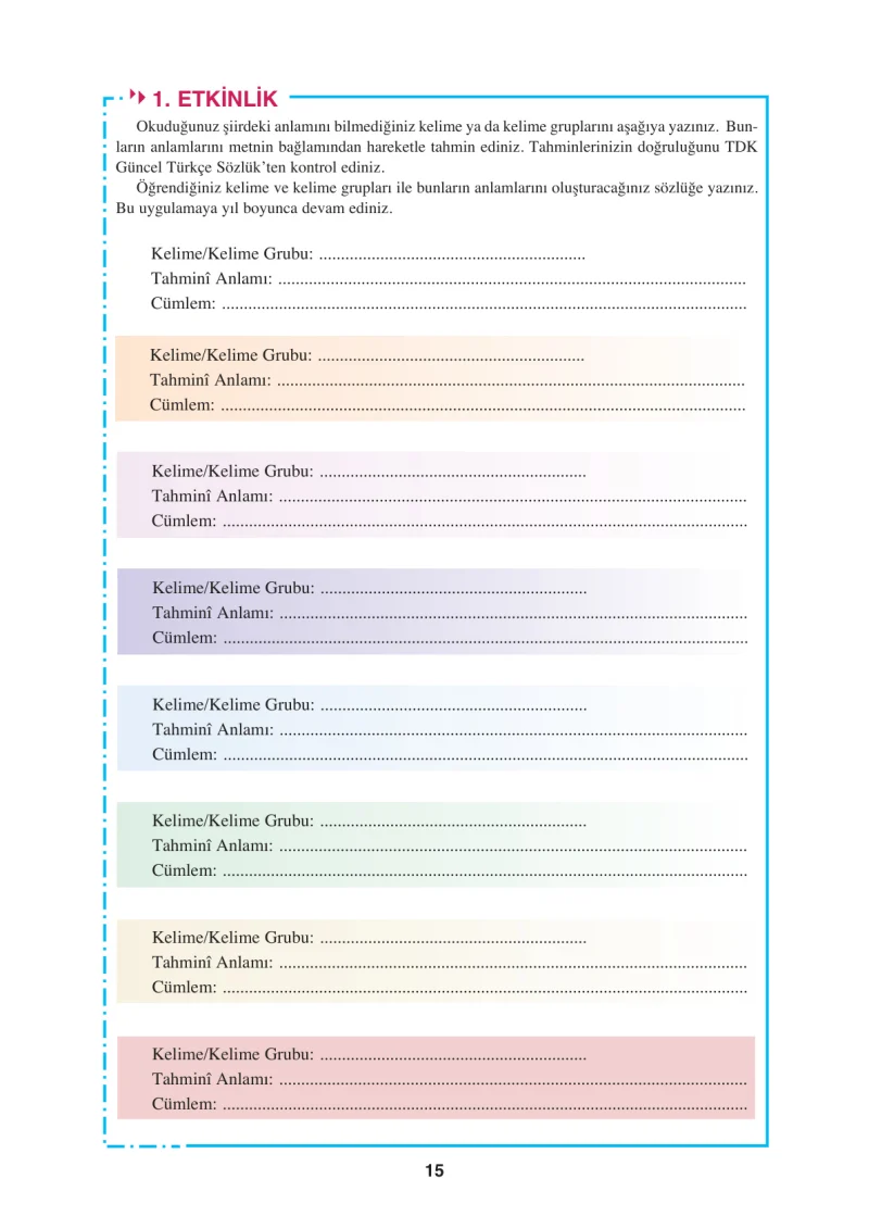 8. Sınıf Türkçe Ders Kitabı Cevapları Hecce Yayınları Sayfa 15