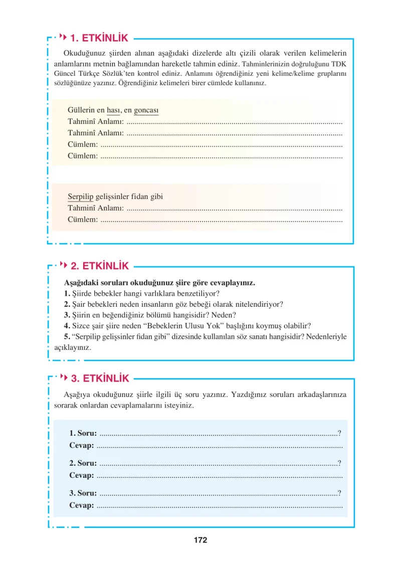 8. Sınıf Türkçe Ders Kitabı Cevapları Hecce Yayınları Sayfa 172