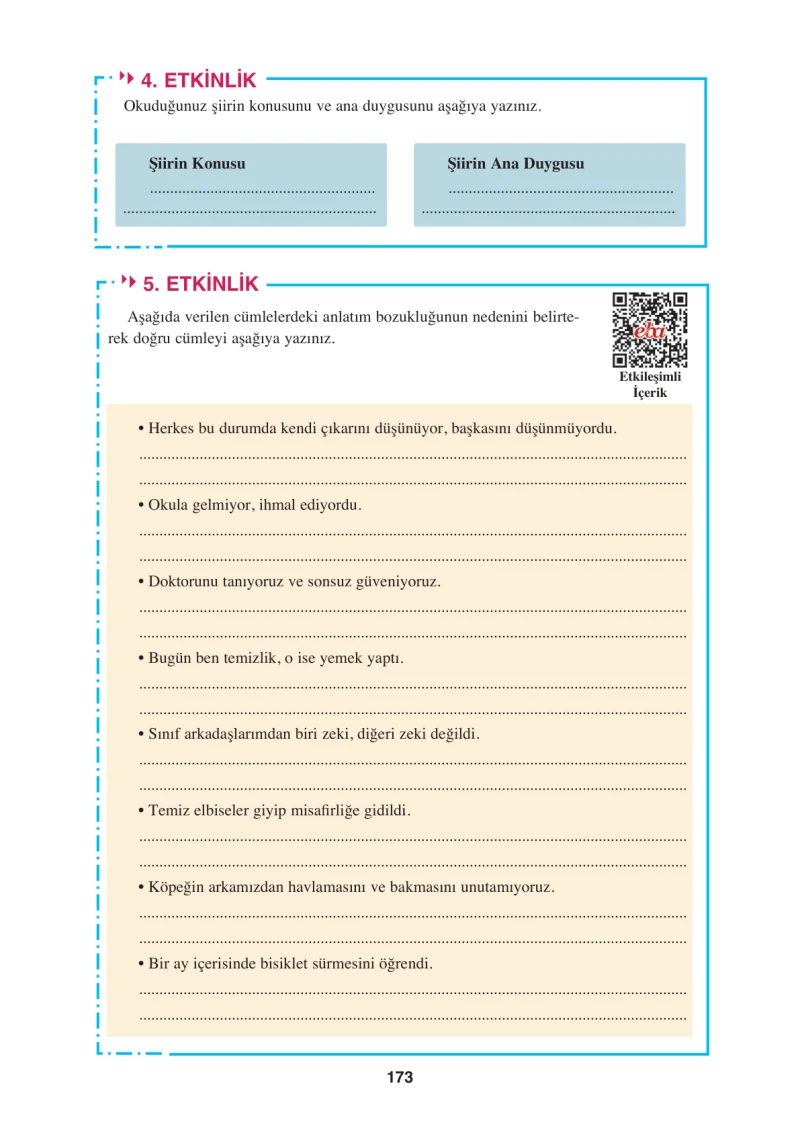 8. Sınıf Türkçe Ders Kitabı Cevapları Hecce Yayınları Sayfa 173