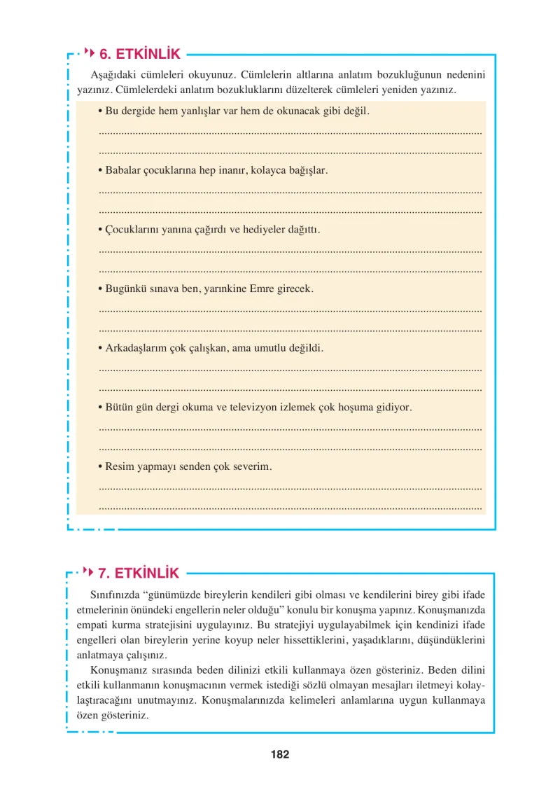 8. Sınıf Türkçe Ders Kitabı Cevapları Hecce Yayınları Sayfa 182