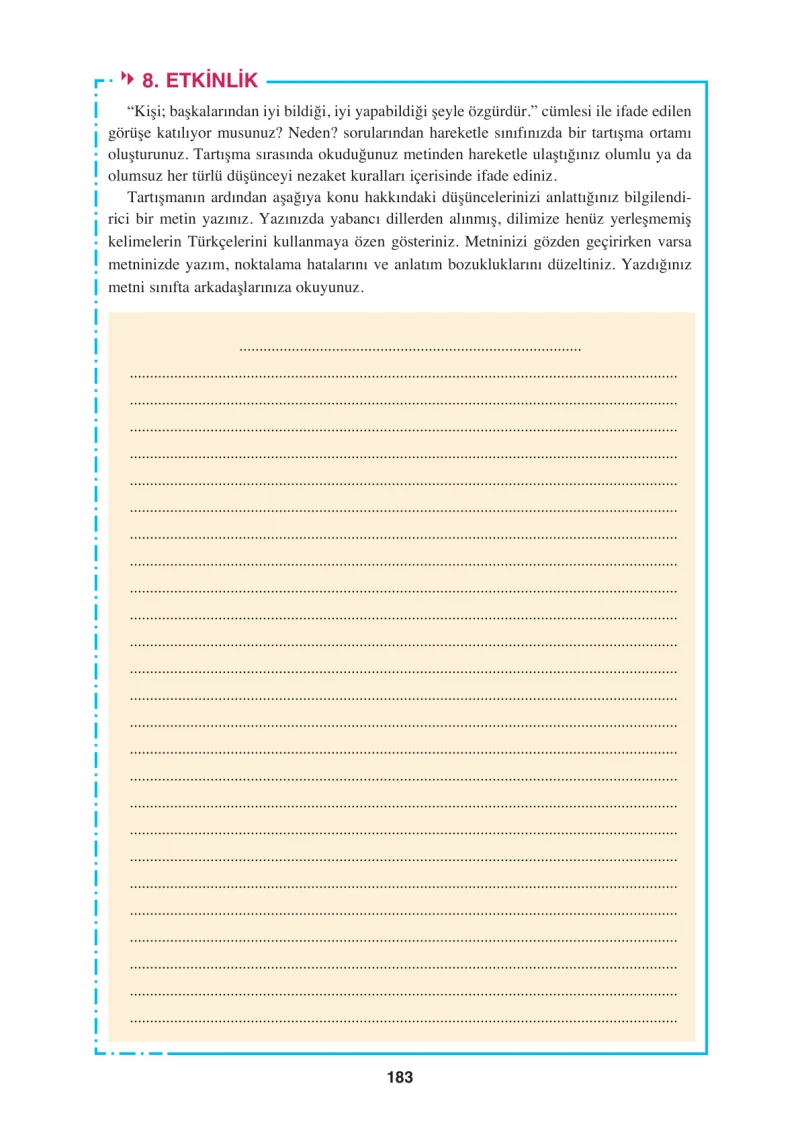 8. Sınıf Türkçe Ders Kitabı Cevapları Hecce Yayınları Sayfa 183