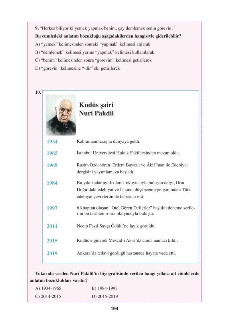 8. Sınıf Türkçe Ders Kitabı Cevapları Hecce Yayınları Sayfa 194