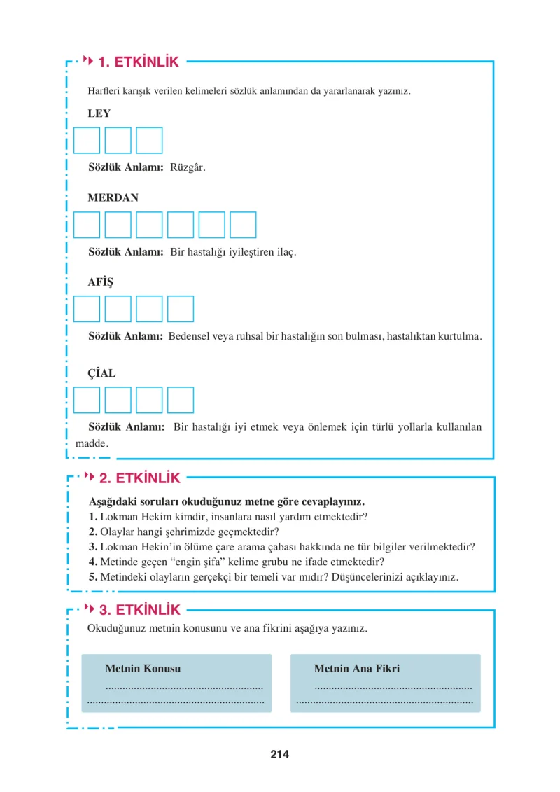 8. Sınıf Türkçe Ders Kitabı Cevapları Hecce Yayınları Sayfa 214