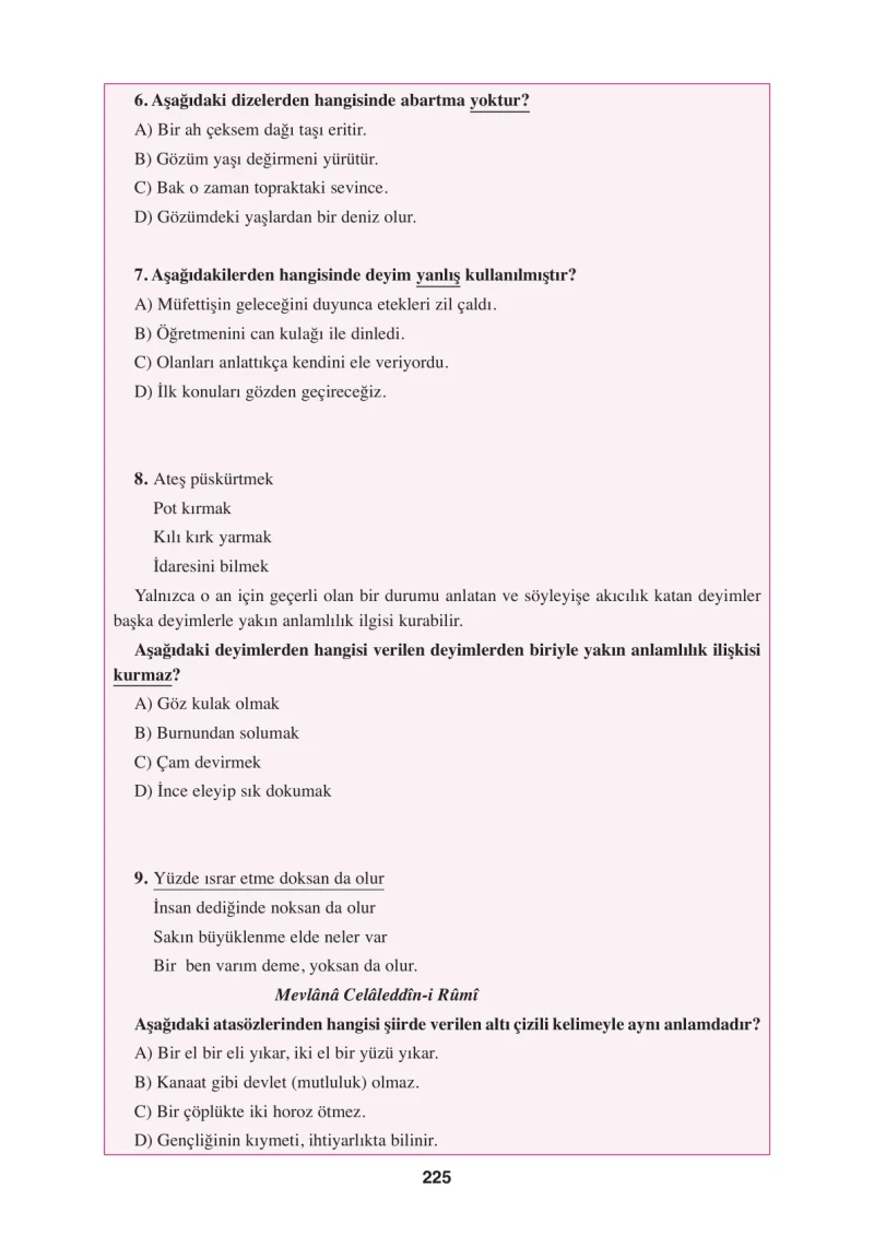 8. Sınıf Türkçe Ders Kitabı Cevapları Hecce Yayınları Sayfa 225