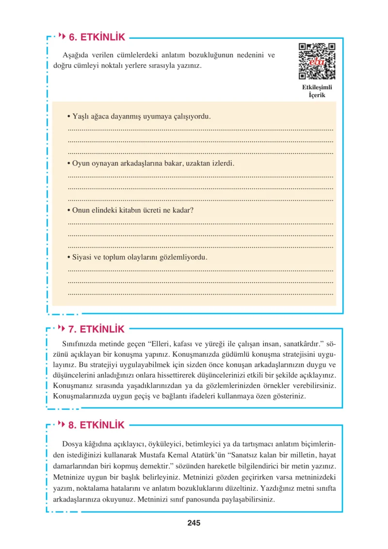 8. Sınıf Türkçe Ders Kitabı Cevapları Hecce Yayınları Sayfa 245