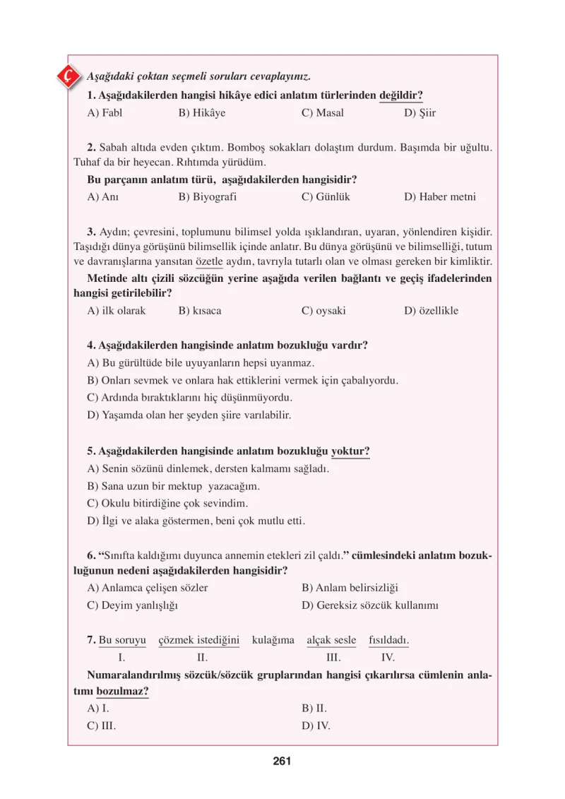 8. Sınıf Türkçe Ders Kitabı Cevapları Hecce Yayınları Sayfa 261