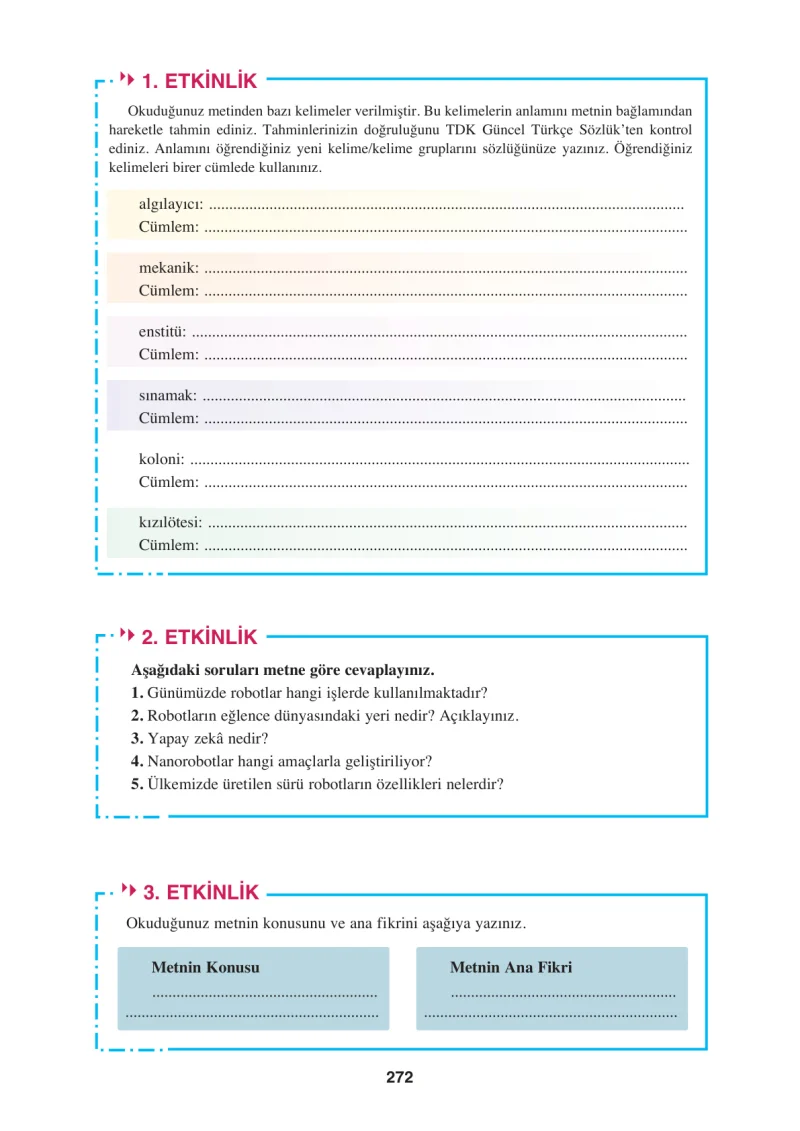 8. Sınıf Türkçe Ders Kitabı Cevapları Hecce Yayınları Sayfa 272