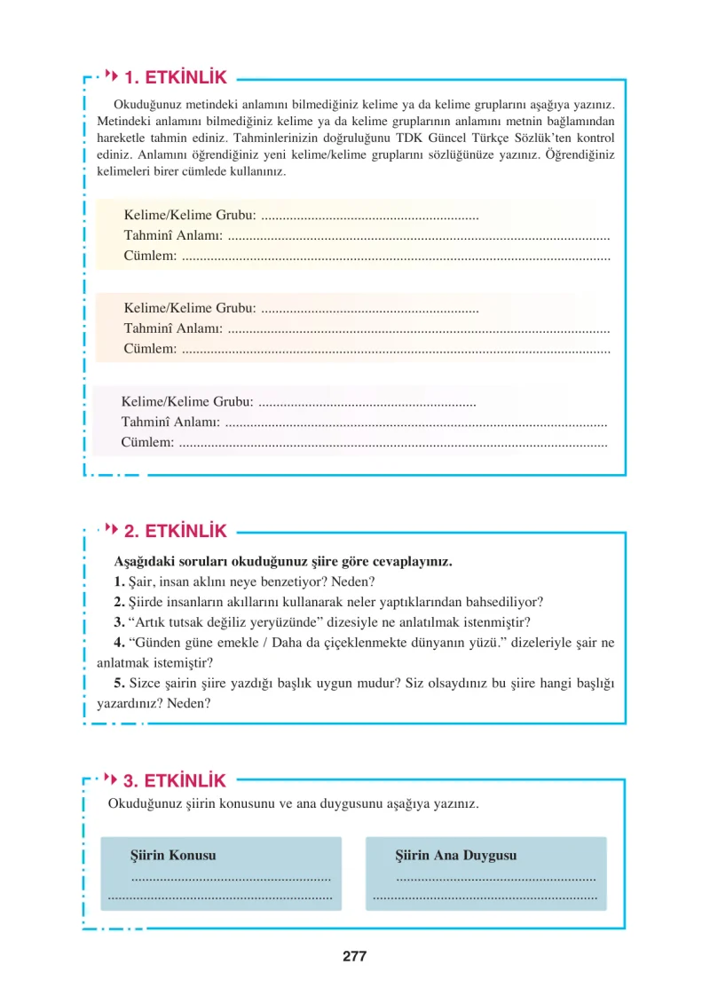 8. Sınıf Türkçe Ders Kitabı Cevapları Hecce Yayınları Sayfa 277