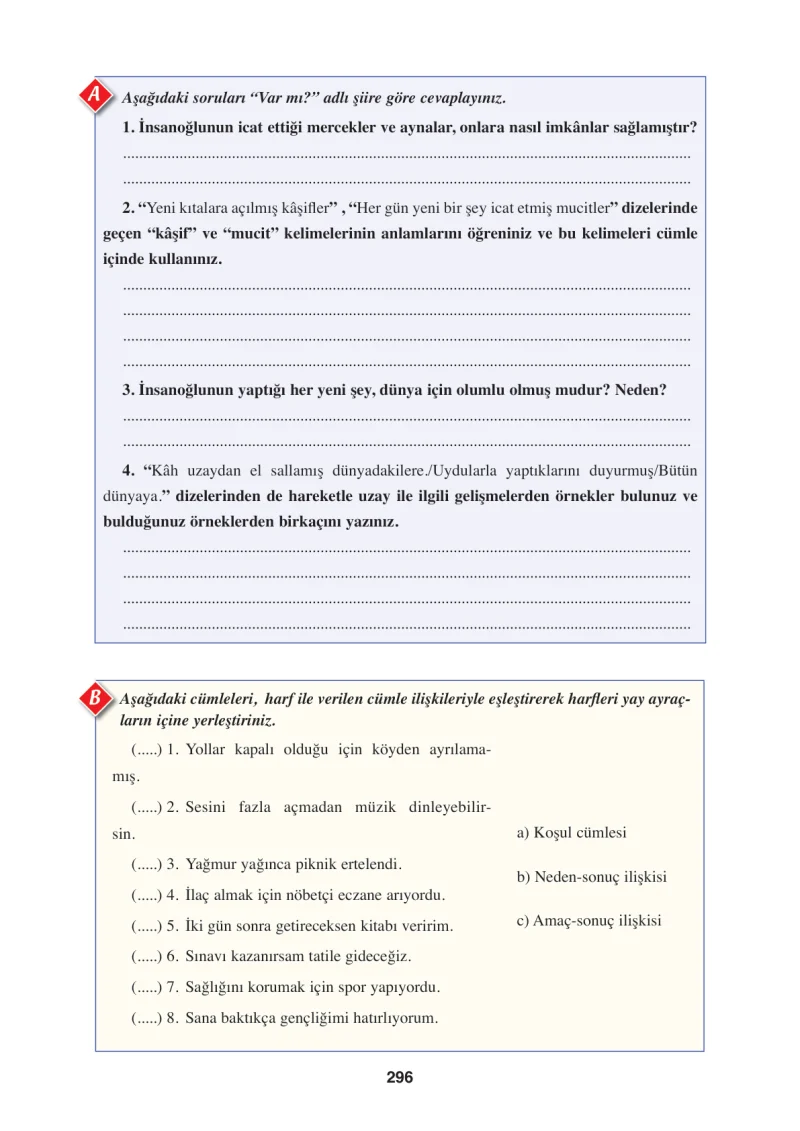 8. Sınıf Türkçe Ders Kitabı Cevapları Hecce Yayınları Sayfa 296