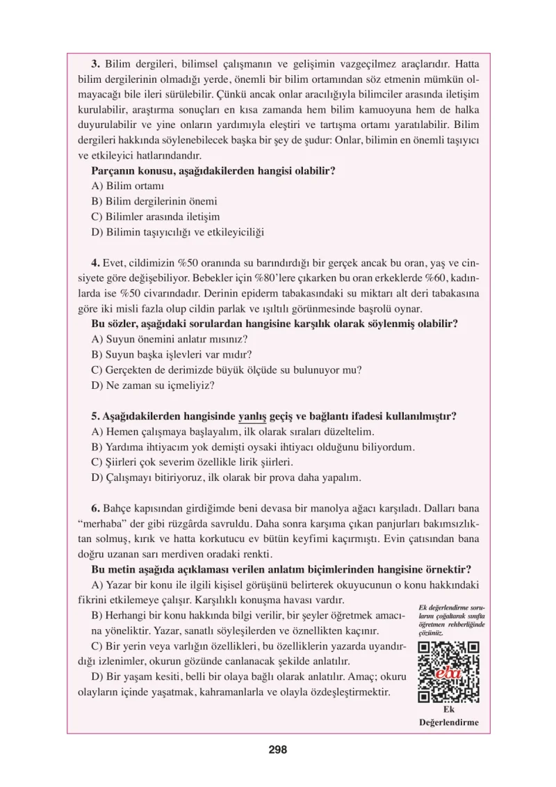 8. Sınıf Türkçe Ders Kitabı Cevapları Hecce Yayınları Sayfa 298
